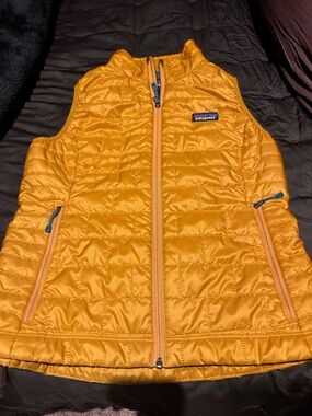 Patagonia Quilted Vest in Golden Yellow with Teal Lining